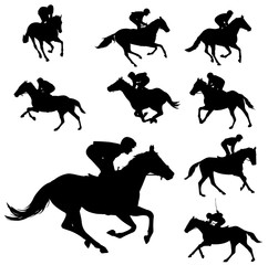 Wall Mural - racing horses and jockeys silhouettes - vector