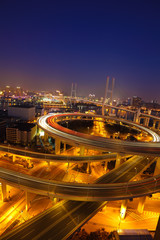 Wall Mural - Aerial photography at Shanghai viaduct overpass bridge of night