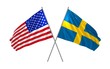 3d illustration of USA and Sweden flags waving in the wind