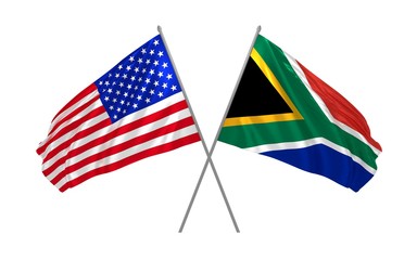 Wall Mural - 3d illustration of USA and South Africa flags waving in the wind