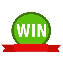 Win White Wording On Circle Green Background Ribbon Red