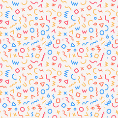 Memphis style seamless pattern. Abstract vector illustration with geometric elements, shapes.