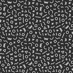 Memphis style seamless pattern. Abstract vector illustration with geometric elements, shapes.