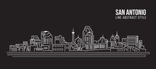 Cityscape Building Line Art Vector Illustration Design -  San Antonio City