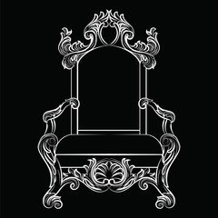 Wall Mural - Baroque luxury style furniture. Chair throne with luxurious rich ornaments. French Luxury rich carved ornaments furniture. Vector Victorian exquisite Style furniture. Vector sketch on black background