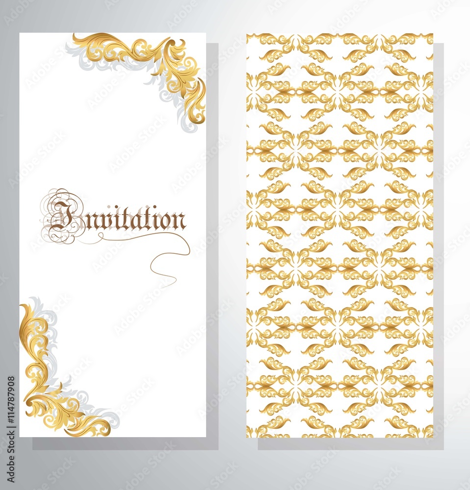 Invitation card with Golden ornament pattern for weddings, ceremonies ...