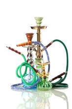 Group Of Eastern Hookahs Isolated On White Background