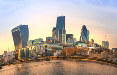 Poster - LONDON, UK - APRIL 15, 2015:  City of London view from the South bank of the river Thames at sunset. 