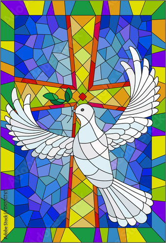 Naklejka - mata magnetyczna na lodówkę Illustration with a cross and a dove in the stained glass style