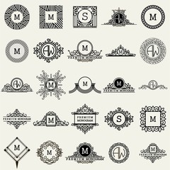 Wall Mural - Vintage Monogram Logos Design Templates Big Set. Vector logotypes elements collection, Icons Symbols, Retro Labels, Badges, Silhouettes.