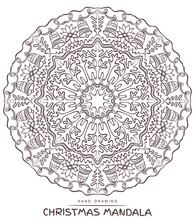 Vector Mandala For Coloring With Christmas Decorative Elements.