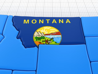 Poster - Map of Montana state with flag. Image with clipping path.