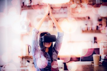 Poster - Young woman using the virtual reality headset