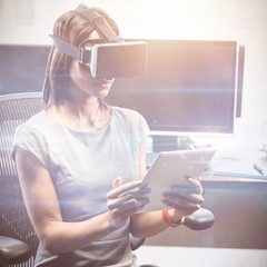 Poster - Business woman using 3D glasses
