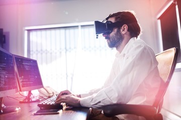 Poster - Businessman wearing virtual glasses