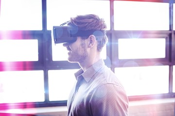 Poster - Businessman using virtual reality device