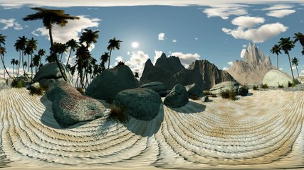 Wall Mural - panoramic of palms in desert timelapse. made with the One 360 degree lense camera without any seams. ready for virtual reality 360