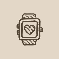 Canvas Print - Smartwatch with heart sign sketch icon.