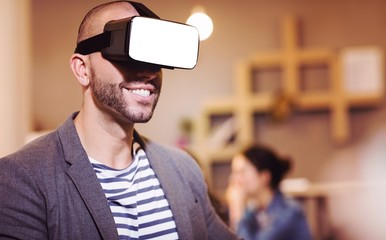 Poster - Male graphic designer wearing virtual glasses