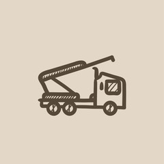 Sticker - Machine with a crane and cradles sketch icon.