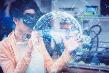 Poster - Composite image of global technology background in blue