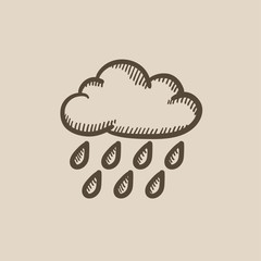 Sticker - Cloud and rain sketch icon.