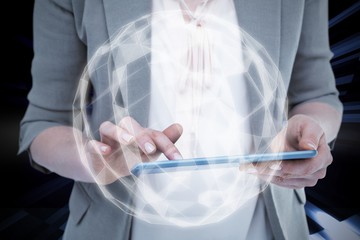 Canvas Print - Composite image of close up of woman using tablet