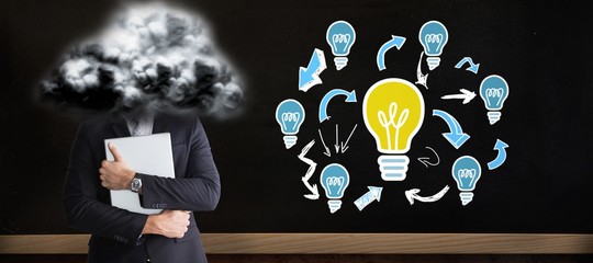 Poster - Composite image of mid section of businessman holding computer 