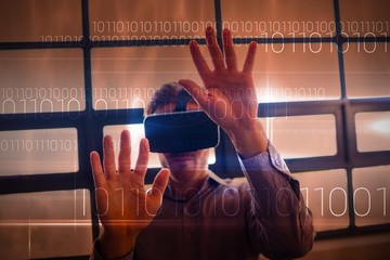 Poster - Composite image of blue technology design with binary code