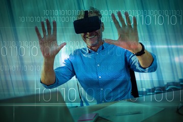 Poster - Composite image of blue technology design with binary code