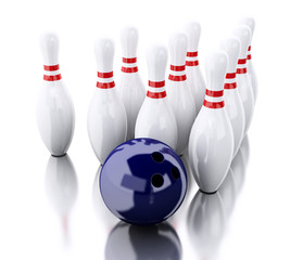 3d Bowling pins and blue ball