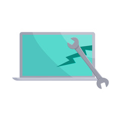 Poster - Laptop and wrench icon in cartoon style on a white background