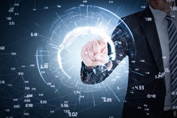 Poster - Composite image of businessman pointing with his finger