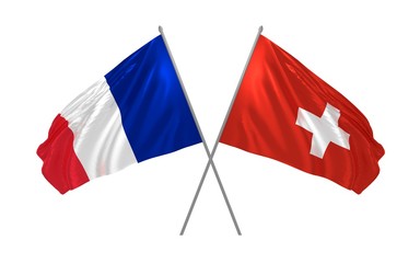 Wall Mural - 3d illustration of France and Switzerland flags together waving in the wind