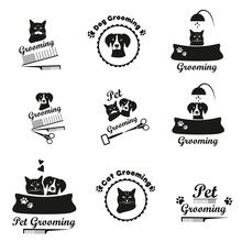 Pet Grooming Logo, Label, Bages Black Emblem Collection