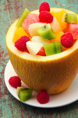 Canvas Print - Fresh fruit salad in the melon