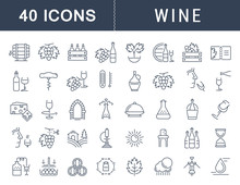 Set Vector Flat Line Icons Wine
