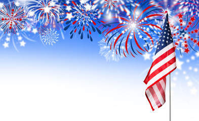 USA flag with fireworks background