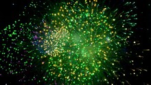 Blue And Green Fireworks Detonated In Rapid Succession