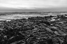 Beach Ocean Rocks Black White Landscape