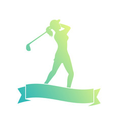 Sticker - female golf player, silhouette of golfer swinging golf club, vector illustration