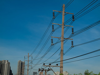 electric pole , Blue background..