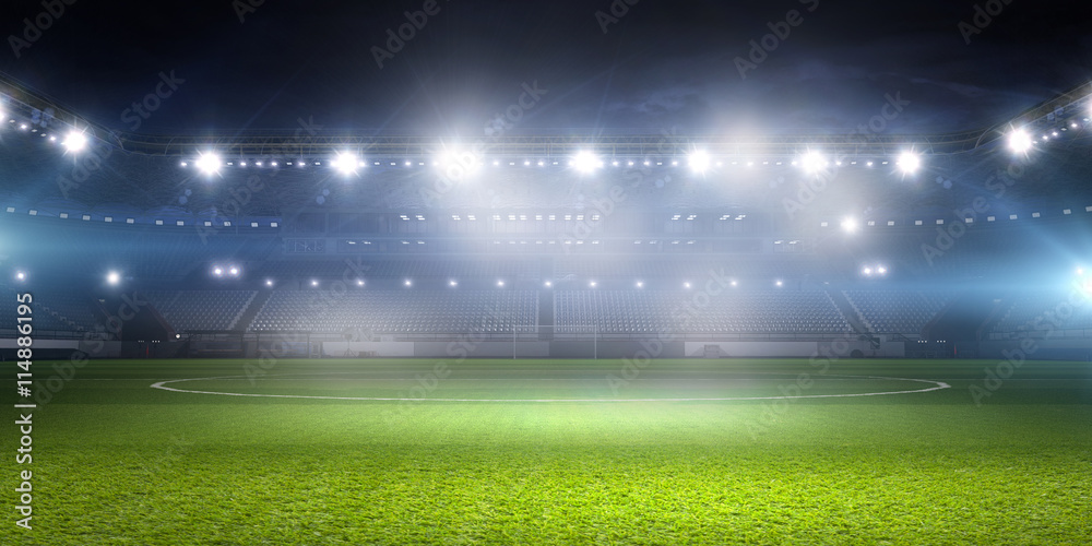 Football stadium in lights . mixed media - obrazy, fototapety, plakaty 