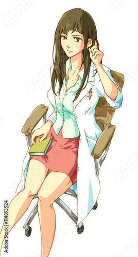 白衣姿の女性 座る Stock イラスト Adobe Stock