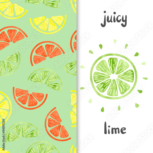Watercolor citrus set. Lime...