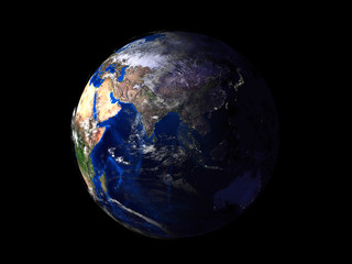 Wall Mural - planet earth on black background view from space 3d