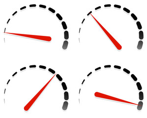 Poster - Dial, meter templates with red need and units set at 4 stages, l