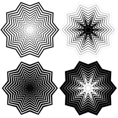 Poster - Radial, concentric shape set. Abstract monochrome graphics.