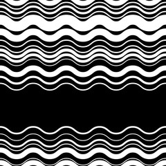 Poster - Wavy, zig-zag horizontal parallel lines. Abstract monochrome sea