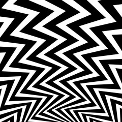 Wavy, waving - zigzag radial lines. Abstract monochrome backgrou